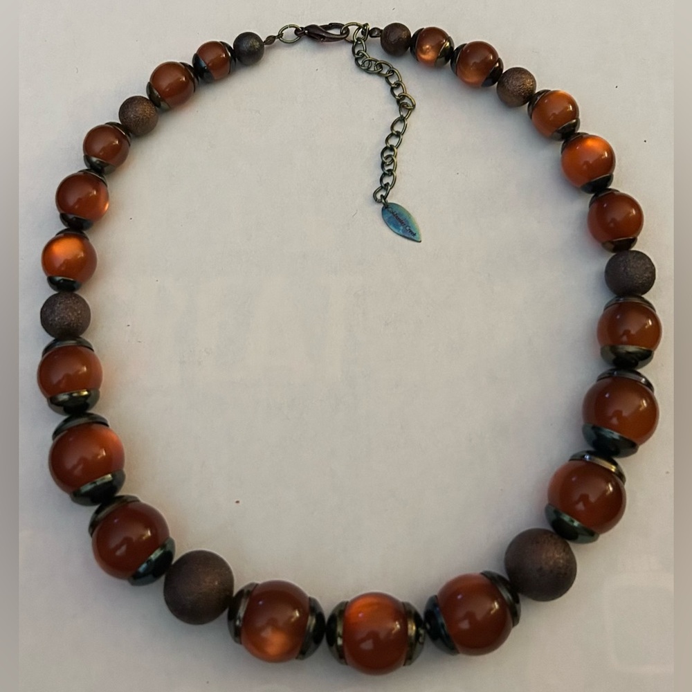 COLDWATER CREEK Signed, Beaded Bronze Moonglow Lucite Necklace